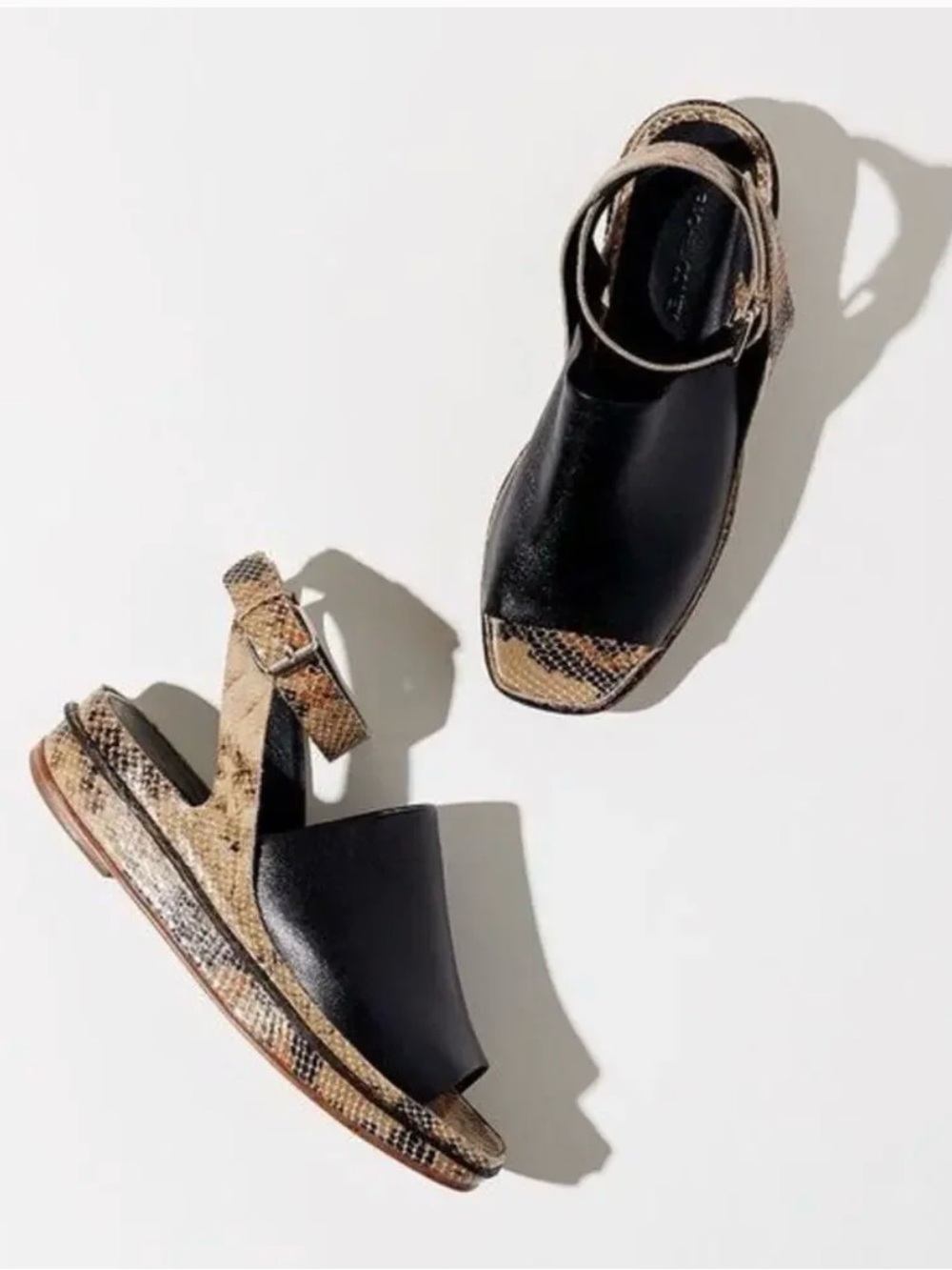 LIKE NEW! Rachel Comey Black and Tan Snake-Print Leather Slingback Sandals